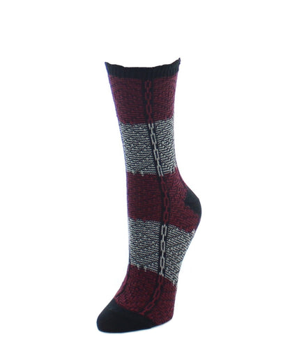 Two Tone Diamond Stripe Fuzzy Boot Socks : Color: Black