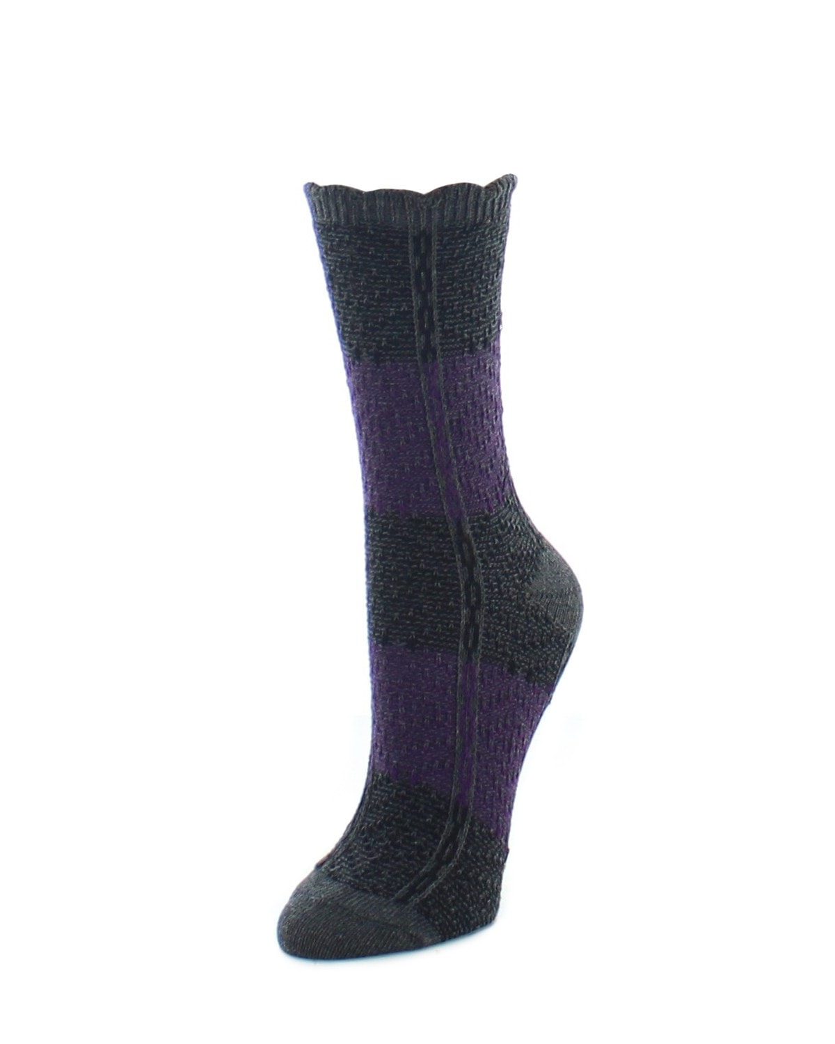 Two Tone Diamond Stripe Fuzzy Boot Socks : Color: Dark Gray Heather
