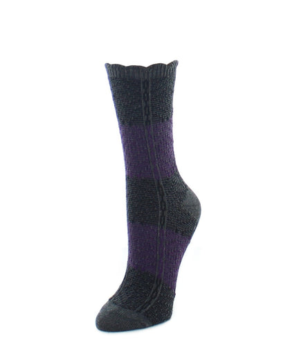 Two Tone Diamond Stripe Fuzzy Boot Socks : Color: Dark Gray Heather