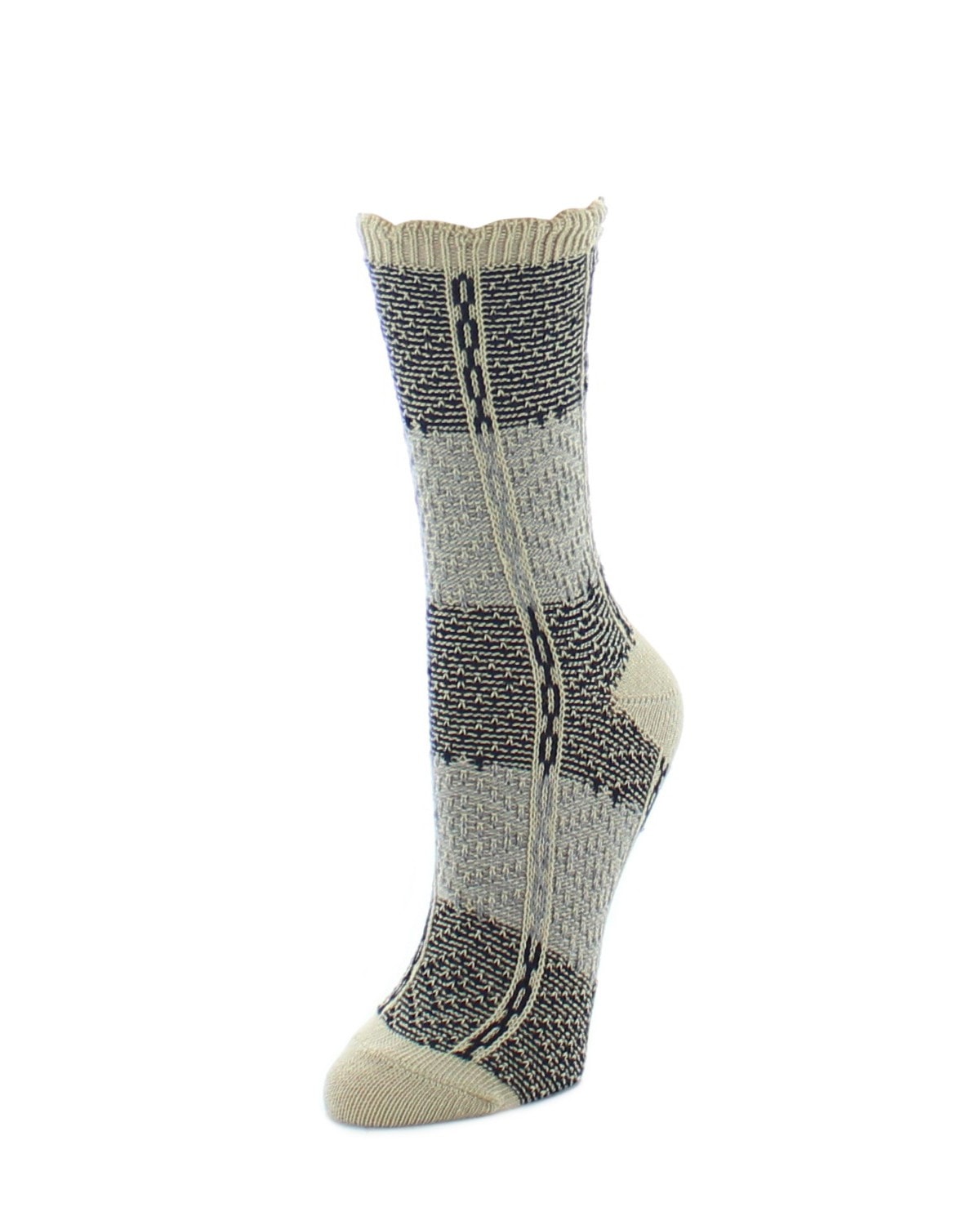 Two Tone Diamond Stripe Fuzzy Boot Socks : Color: Oatmeal
