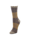 Two Tone Diamond Stripe Fuzzy Boot Socks : Color: Taupe