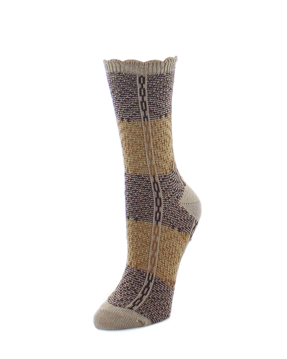 Two Tone Diamond Stripe Fuzzy Boot Socks : Color: Taupe