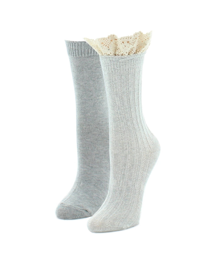 Cashmere Stripe Boot Sock in Light Grey