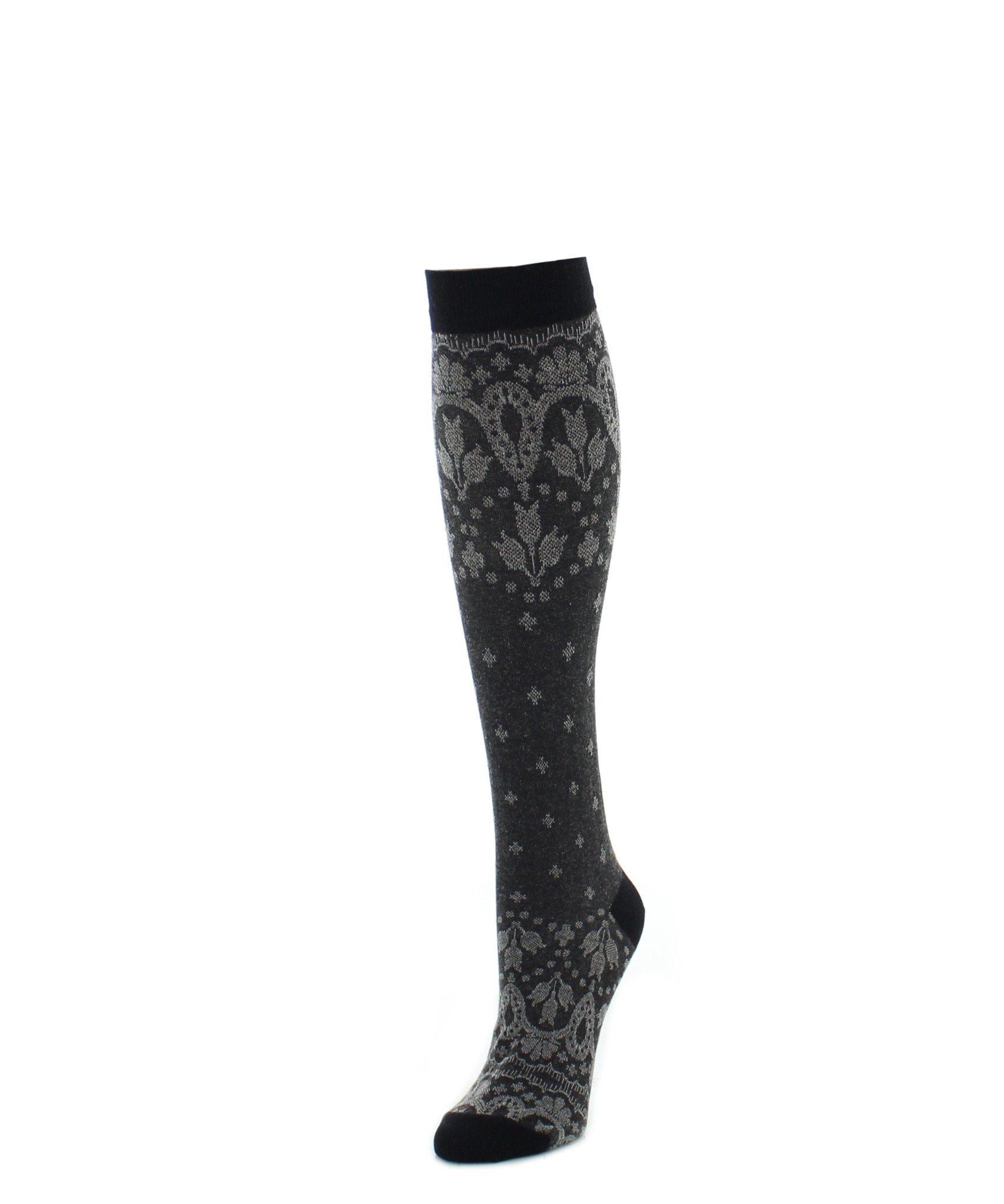 Feather Print Cotton Blend Knee High Socks : Color: Black