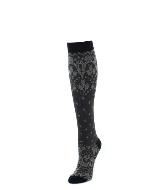 Feather Print Cotton Blend Knee High Socks : Color: Black