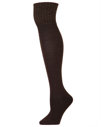 Ribbed Cuff Omni Cotton Blend Knee High Socks : Color: Brown