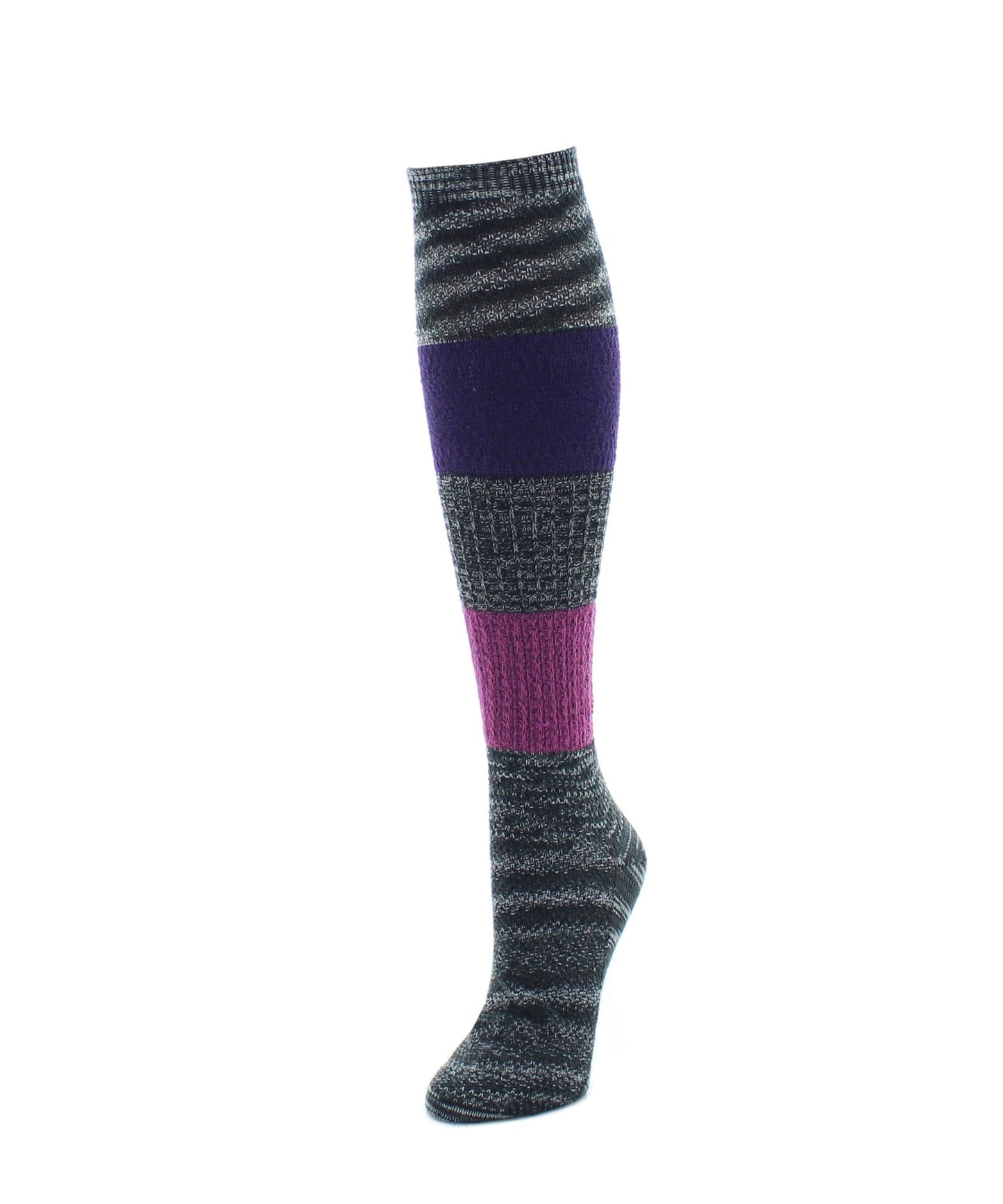 Marled Combo Pattern Knee High Socks : Color: Black