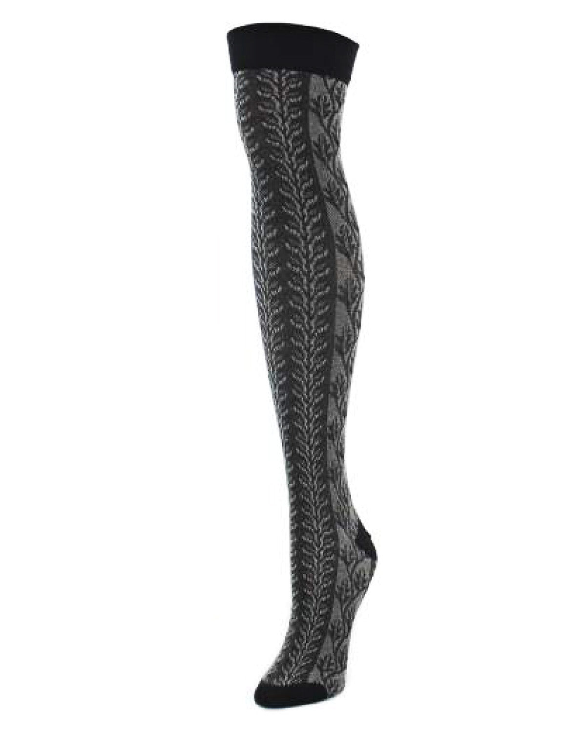 Leaf Vine Cotton Blend Over the Knee Sock : Color: Black