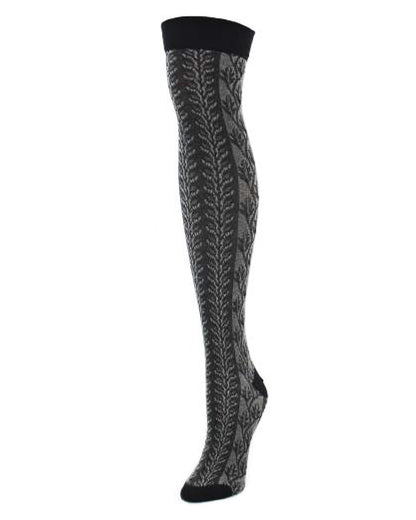 Leaf Vine Cotton Blend Over the Knee Sock : Color: Black