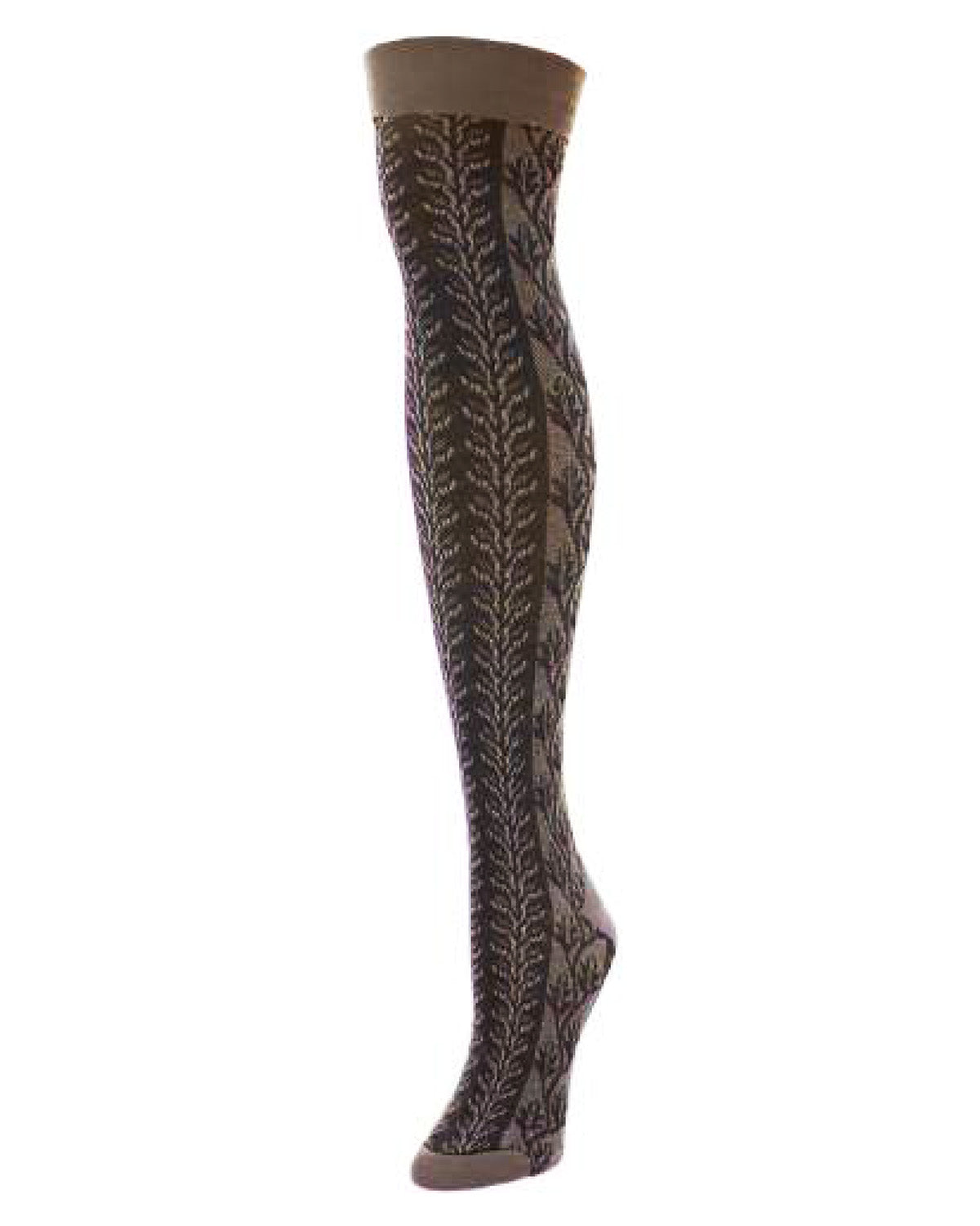 Leaf Vine Cotton Blend Over the Knee Sock : Color: Taupe Heather