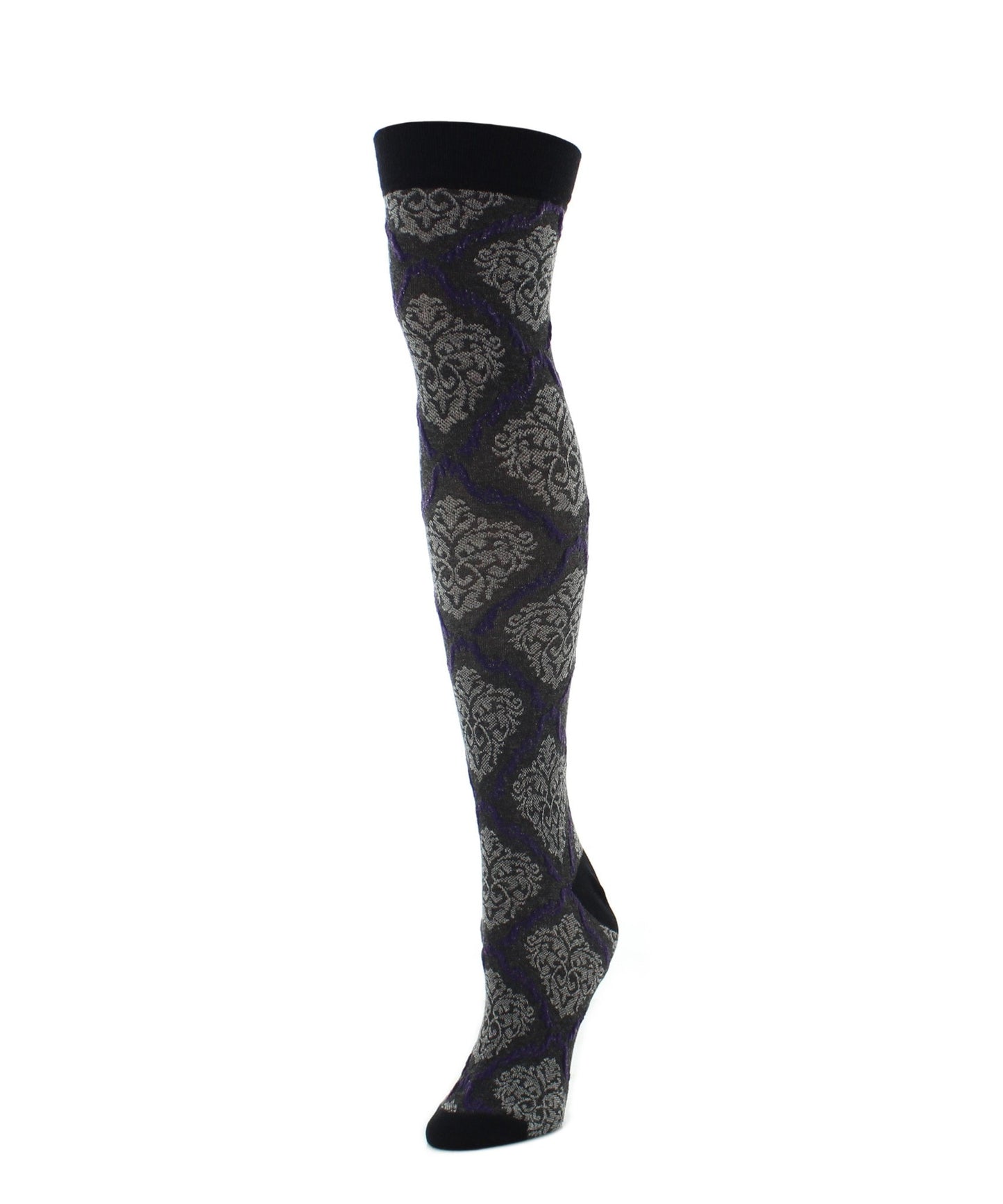 Two Tone Damask Cotton Blend Over The Knee Socks : Color: Black