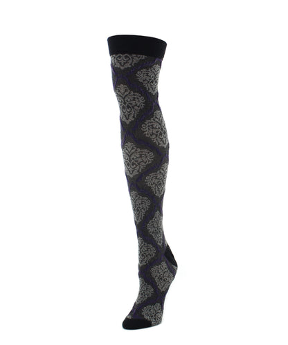 Two Tone Damask Cotton Blend Over The Knee Socks : Color: Black