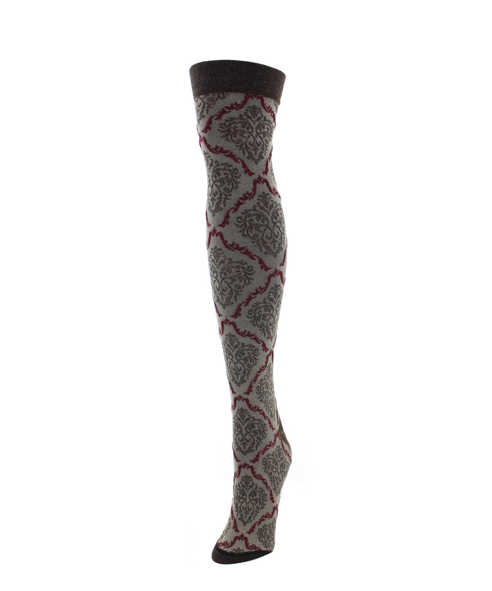 Two Tone Damask Cotton Blend Over The Knee Socks : Color: Brown Heather