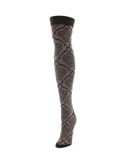 Two Tone Damask Cotton Blend Over The Knee Socks : Color: Brown Heather