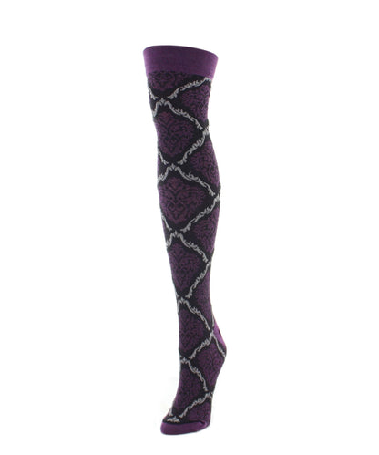 Two Tone Damask Cotton Blend Over The Knee Socks : Color: Black
