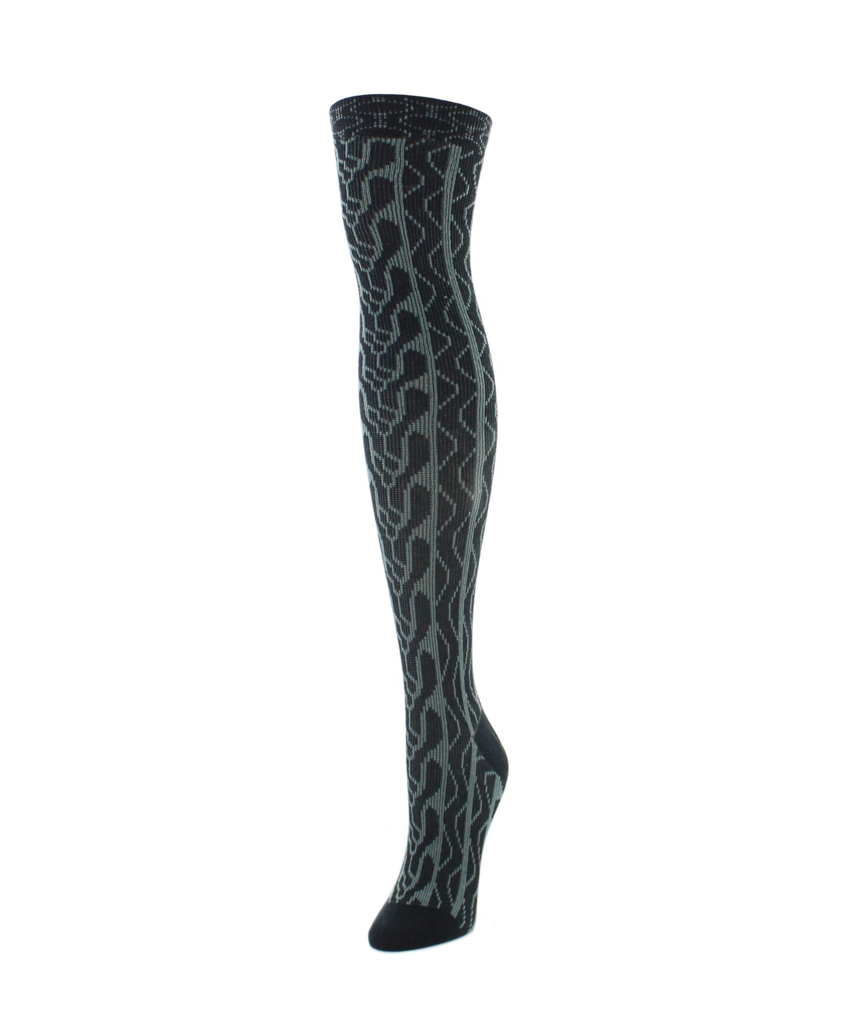 Zipper Pattern Women's Cotton Blend Over The Knee Sock : Color: Black