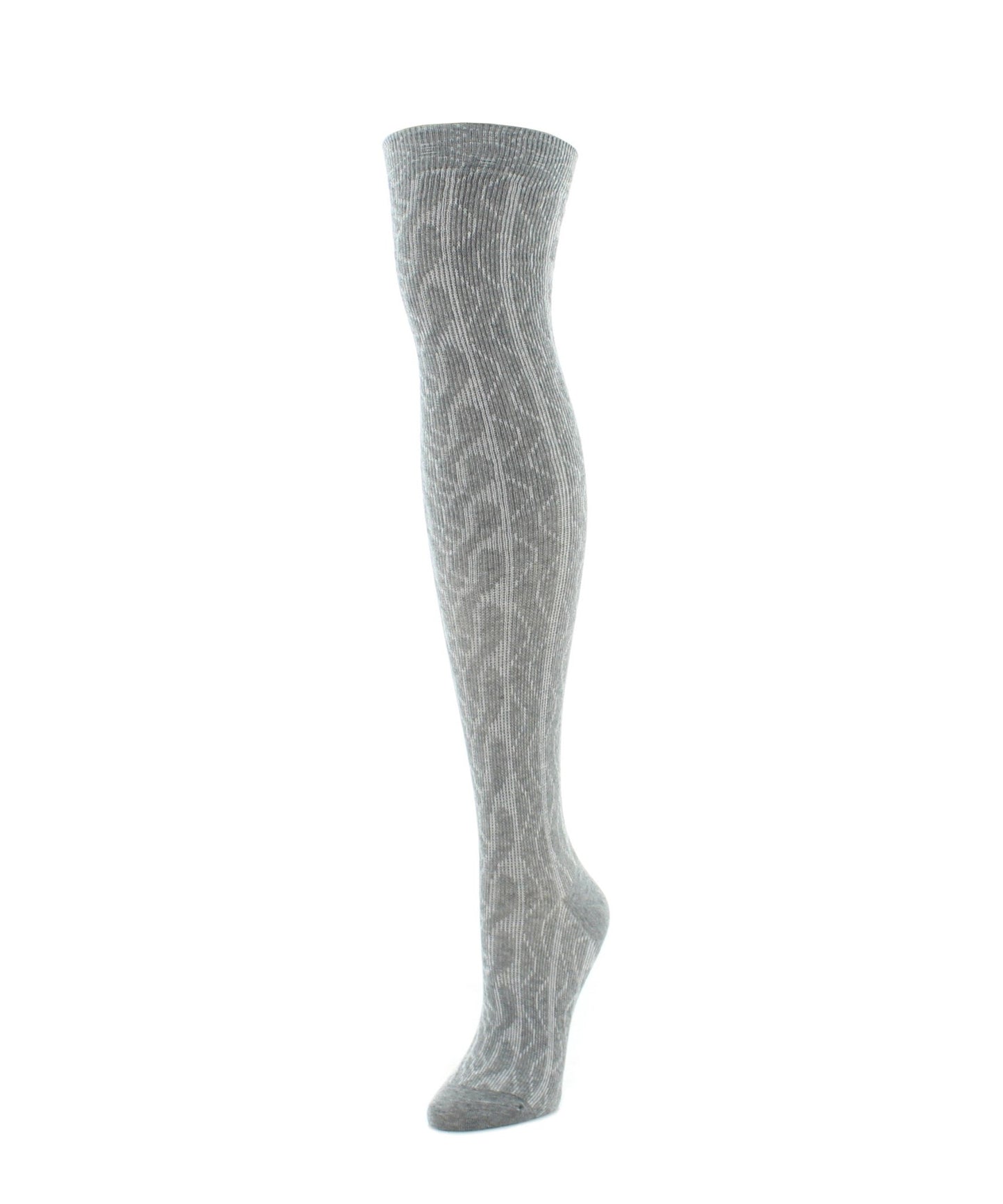 Zipper Pattern Women's Cotton Blend Over The Knee Sock : Color: Medium Gray Heather