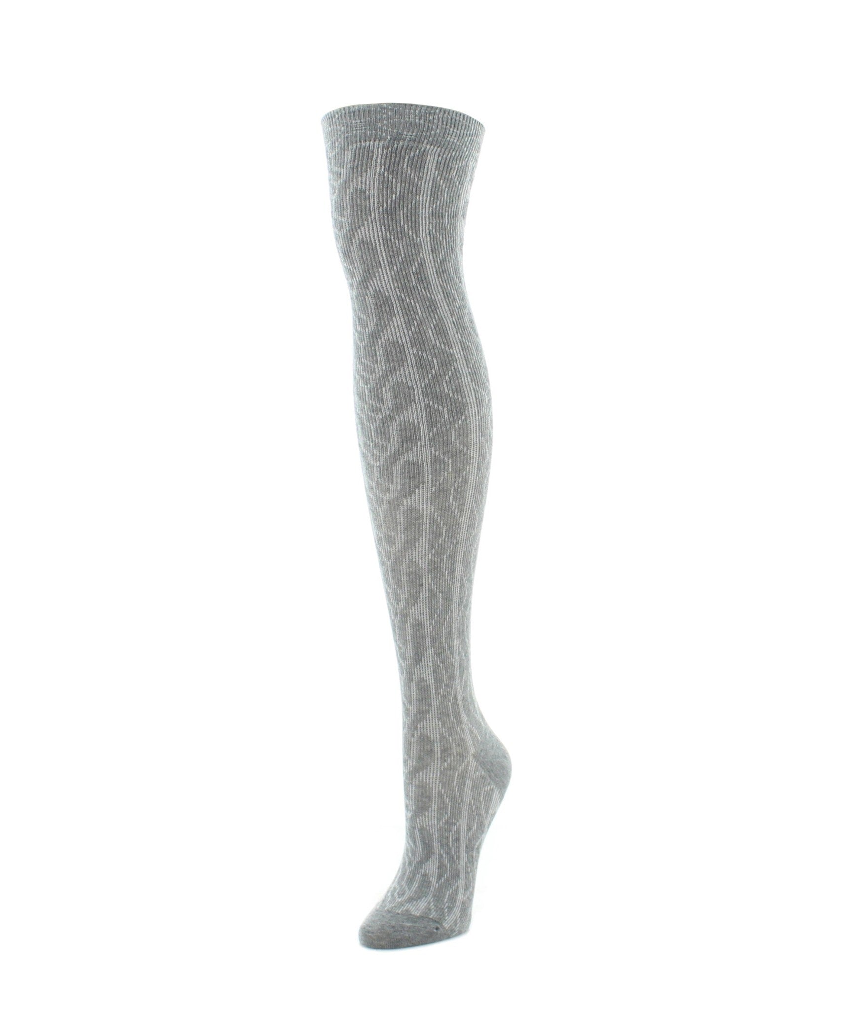 Zipper Pattern Women's Cotton Blend Over The Knee Sock : Color: Medium Gray Heather