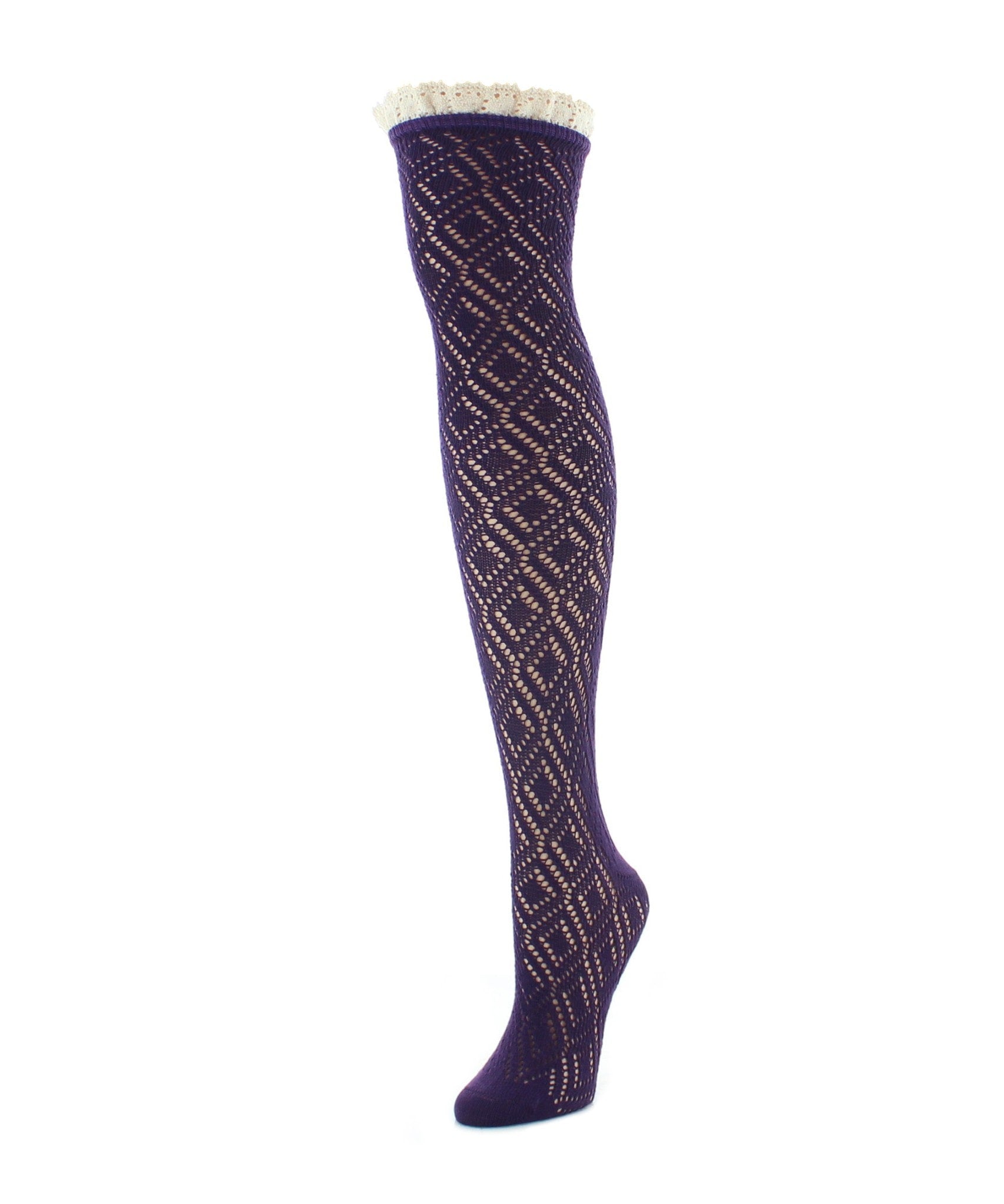 Women's Diamond Open Knit Over The Knee Socks : Color: Purple Pennant