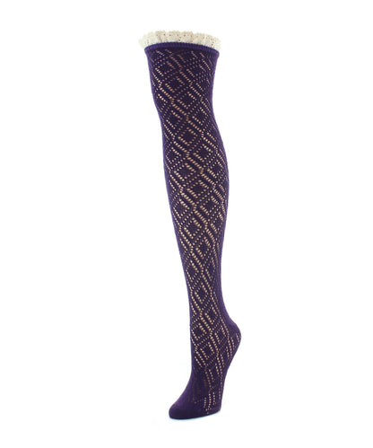 Women's Diamond Open Knit Over The Knee Socks : Color: Purple Pennant
