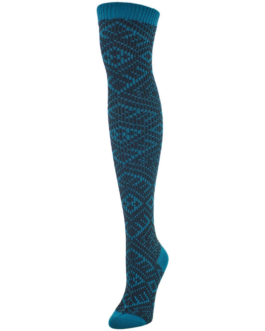 Checkers & Weaves Over The Knee Socks : Color: Ocean Depths
