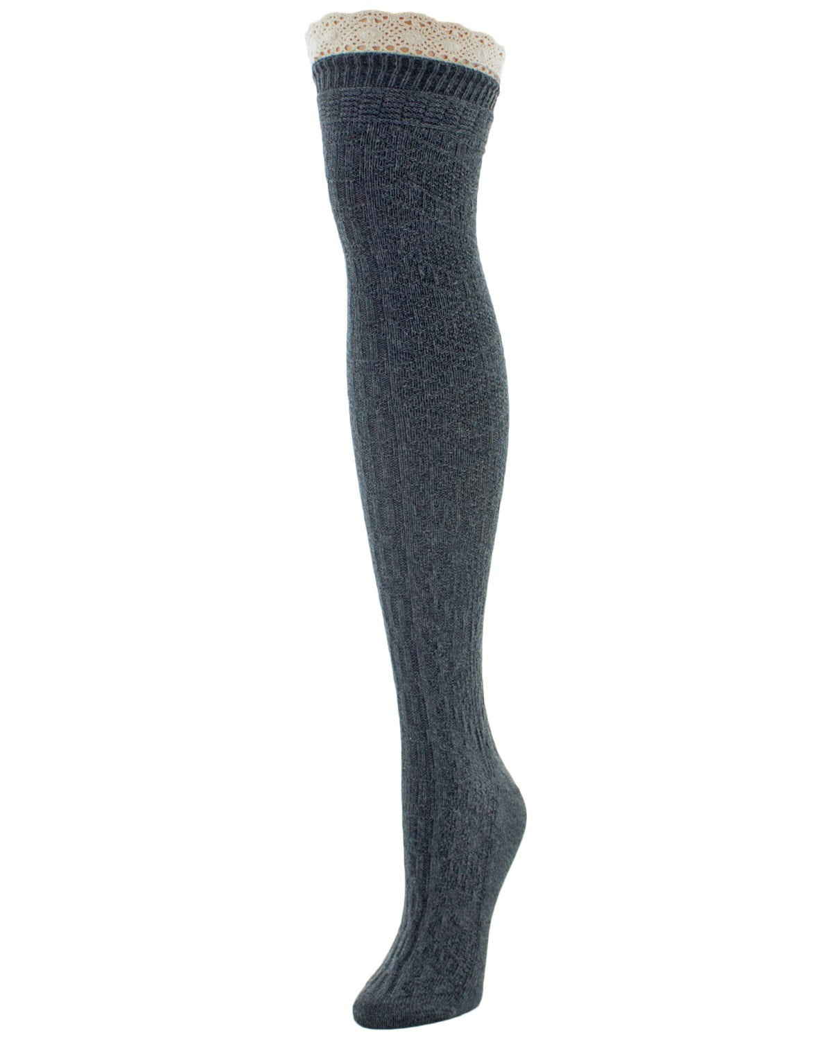 Diamond Crochet Cotton Blend Over The Knee Socks : Color: Dark Gray Heather