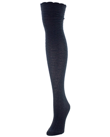 Fine Crosshatch Cotton Blend Over The Knee Socks : Color: Black