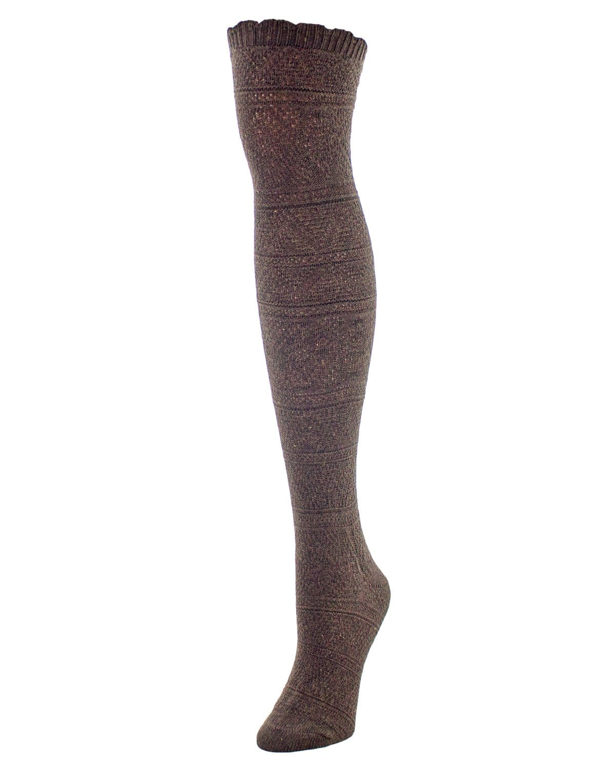 Crochet Floral Stripe Cotton Blend Over The Knee Socks : Color: Brown