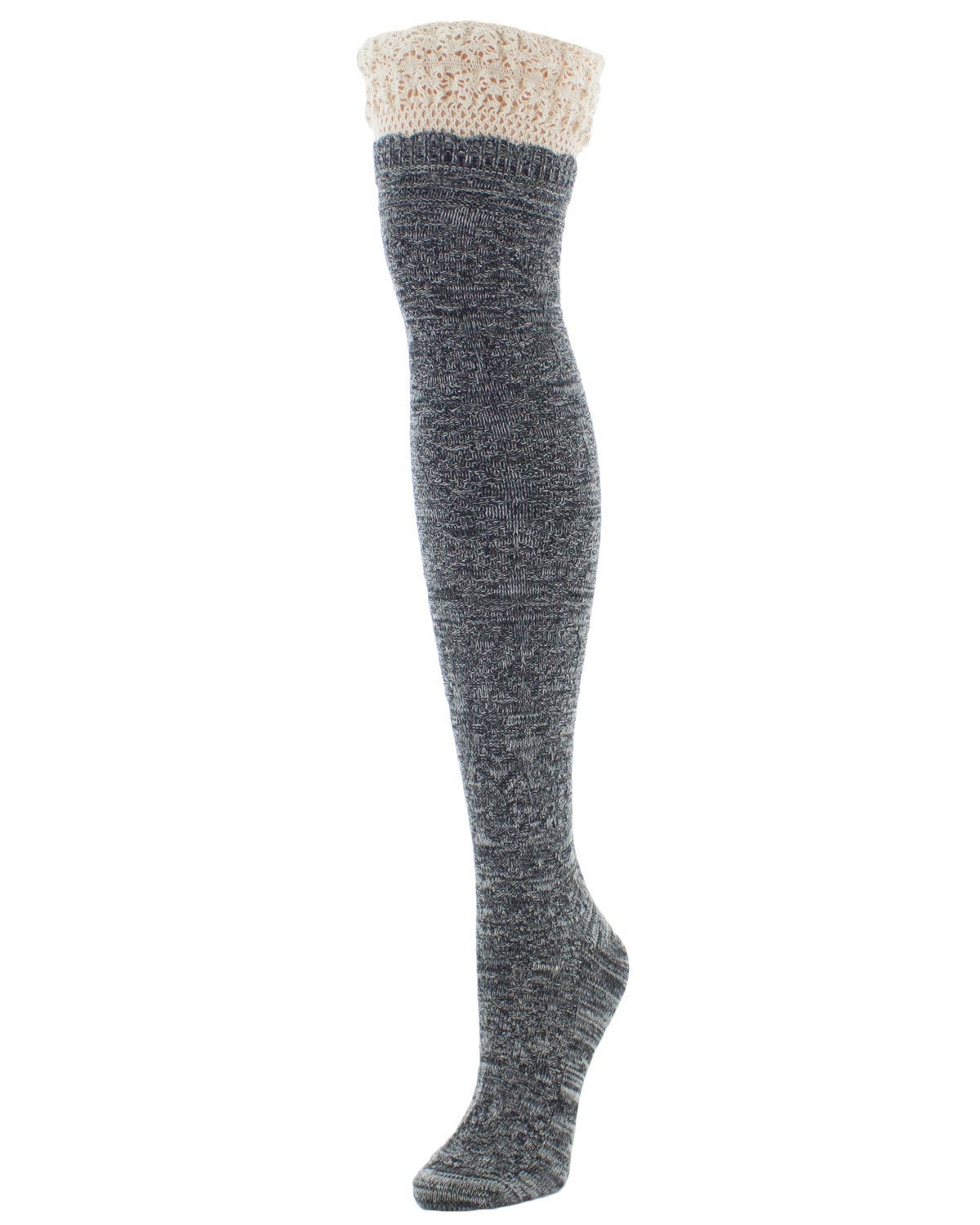 Women's Warped Crochet Over The Knee Socks : Color: Black