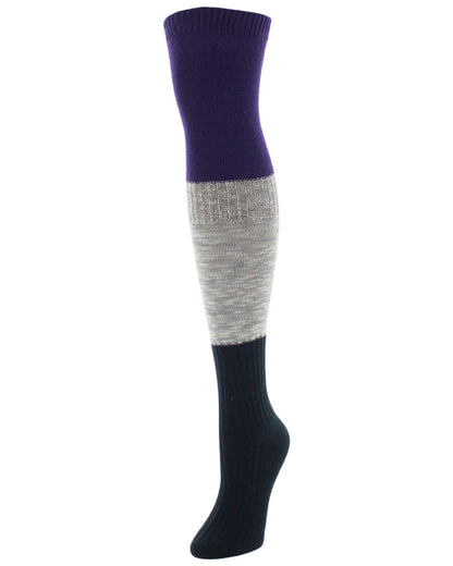 Three Tone Over The Knee Socks : Color: Blackberry Cordial