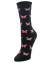 Women's Beautiful Butterfly Bamboo Blend Crew Socks : Color: Black