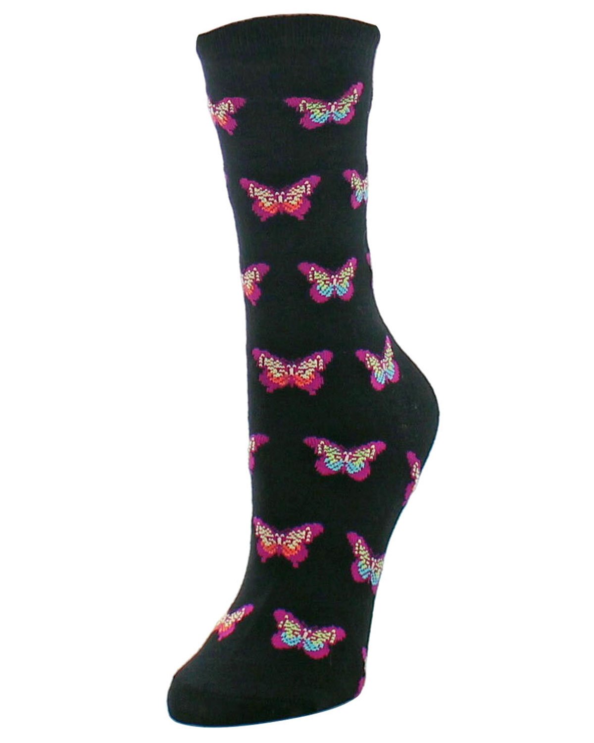 Women's Beautiful Butterfly Bamboo Blend Crew Socks : Color: Black