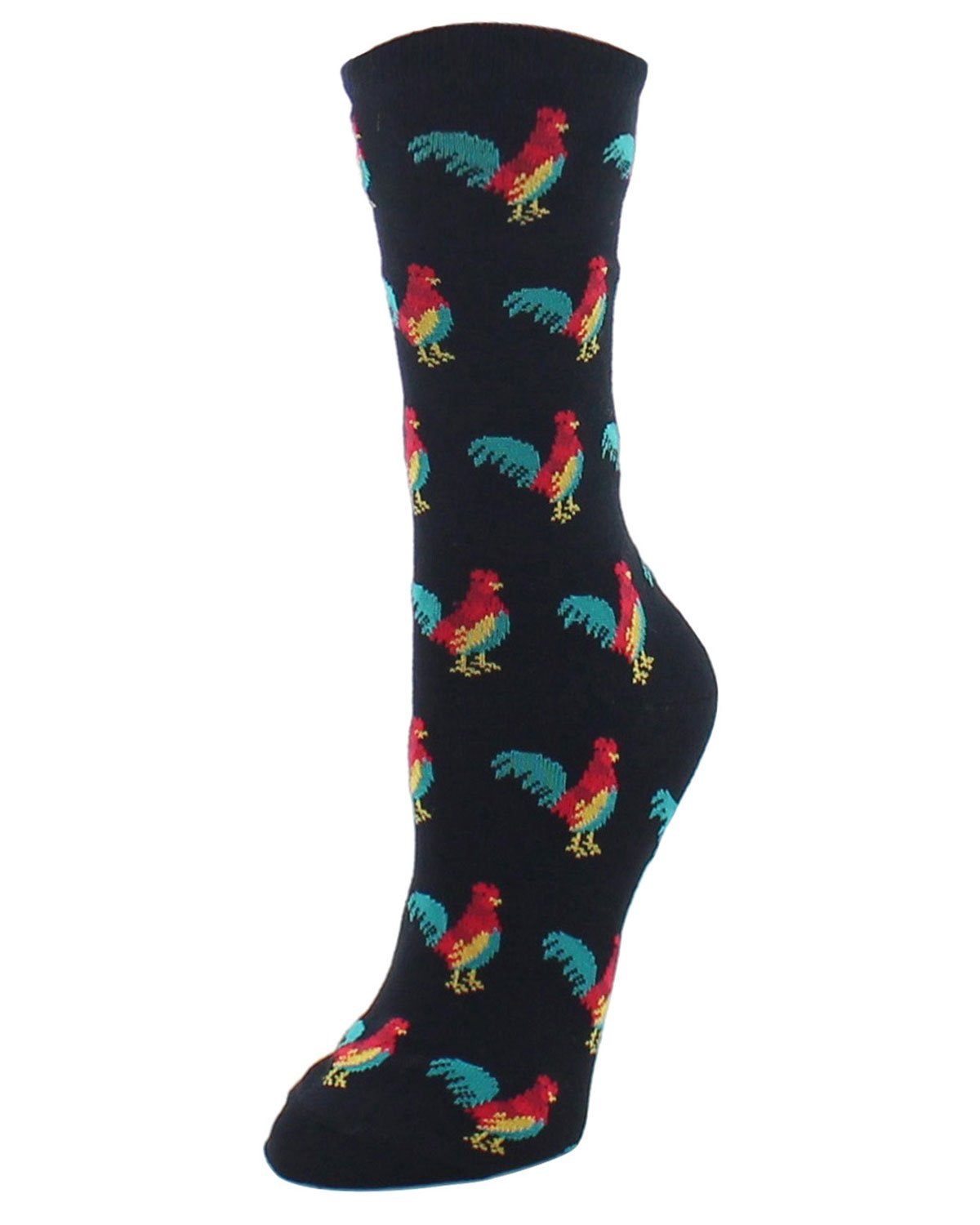 Early Bird Rooster Bamboo Blend Crew Novelty Socks : Color: Black