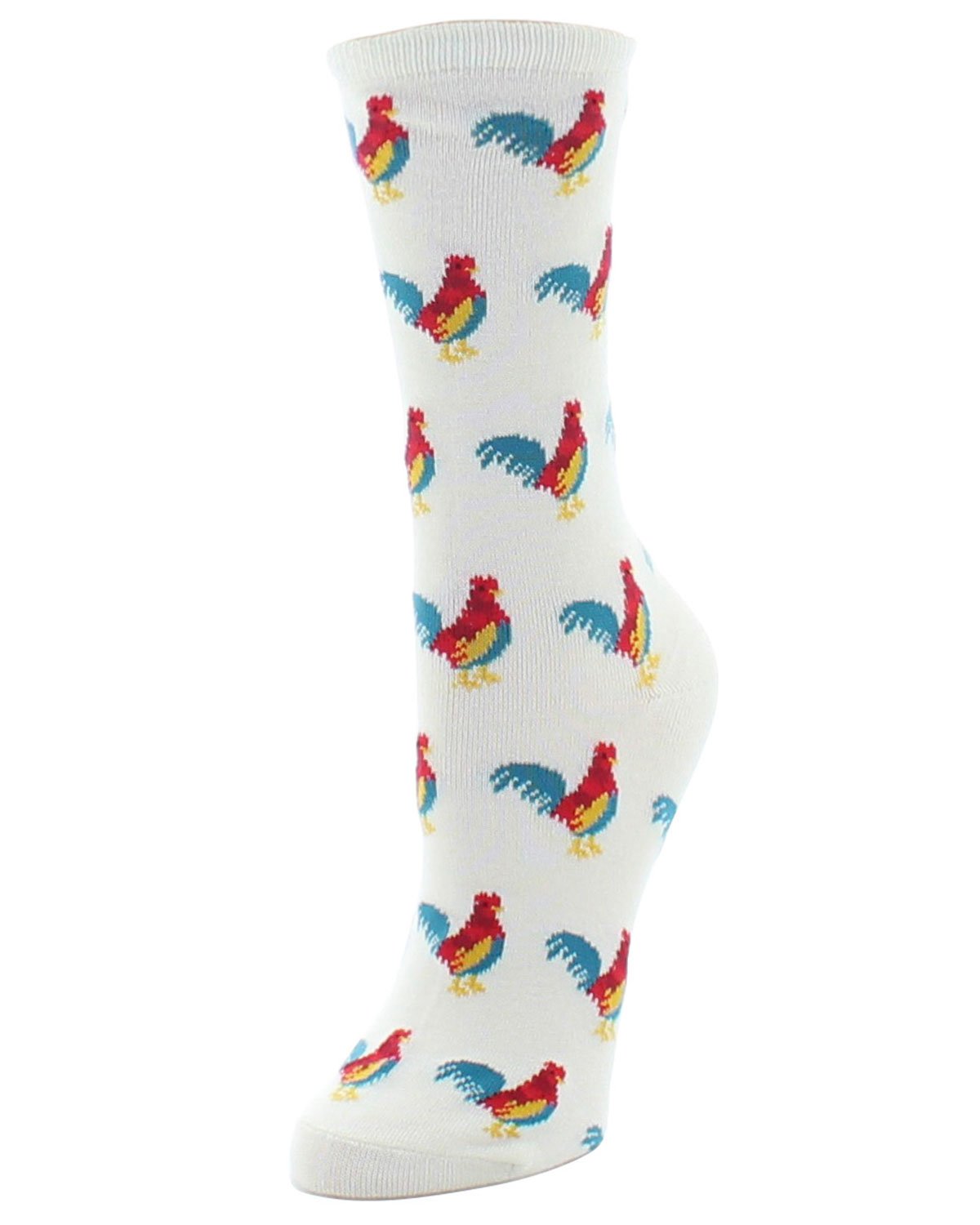 Early Bird Rooster Bamboo Blend Crew Novelty Socks : Color: Winter White