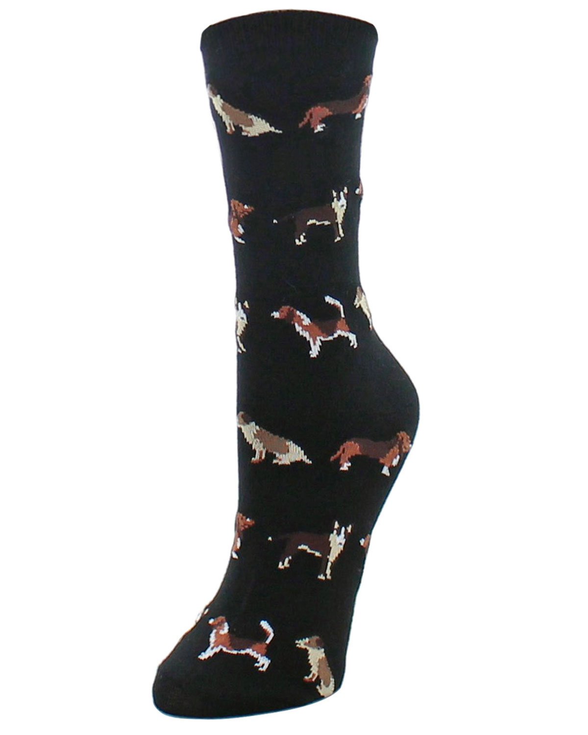Puppy Parade Beagle & Pitbull Bamboo Blend Crew Socks : Color: Black