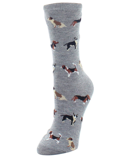 Puppy Parade Beagle & Pitbull Bamboo Blend Crew Socks : Color: Medium Gray Heather
