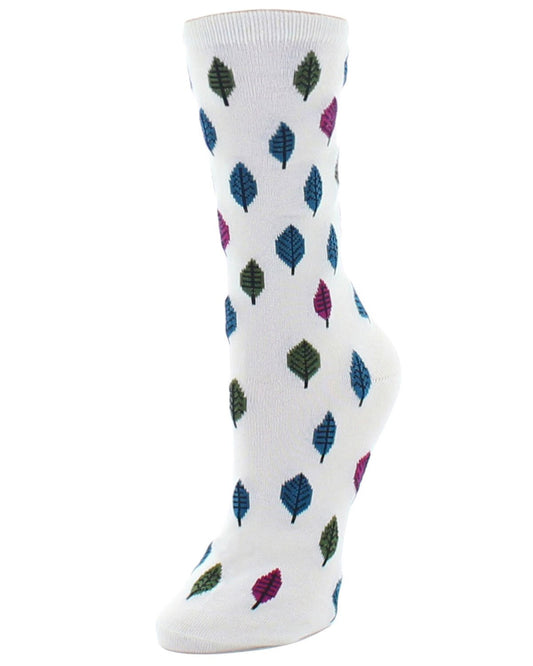 Colorful Leaves Bamboo Blend Crew Socks : Color: Winter White