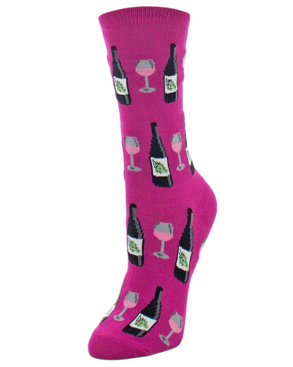Wine Glass Bamboo Blend Crew Socks : Color: Festival Fuchsia