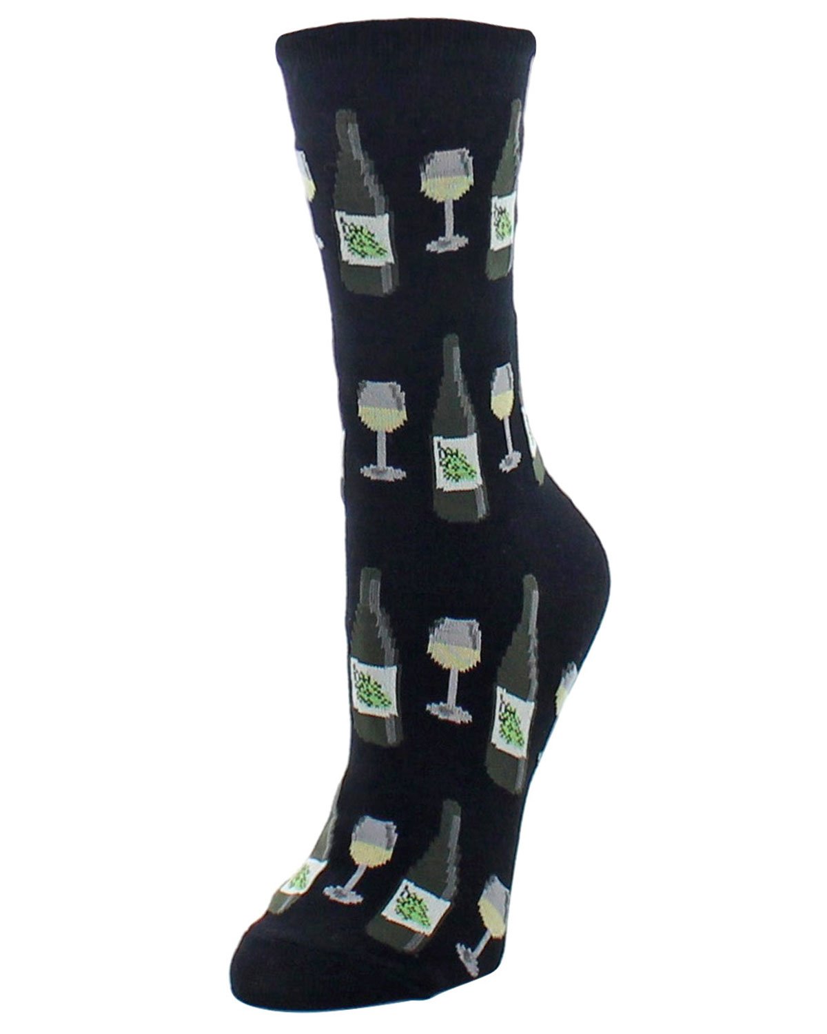 Wine Glass Bamboo Blend Crew Socks : Color: Black