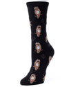 Women's Owl and Leaf Rayon From Bamboo Crew Socks : Color: Black