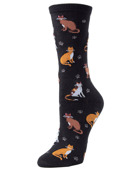 Cats & Friend Bamboo Blend Crew Socks : Color: Black