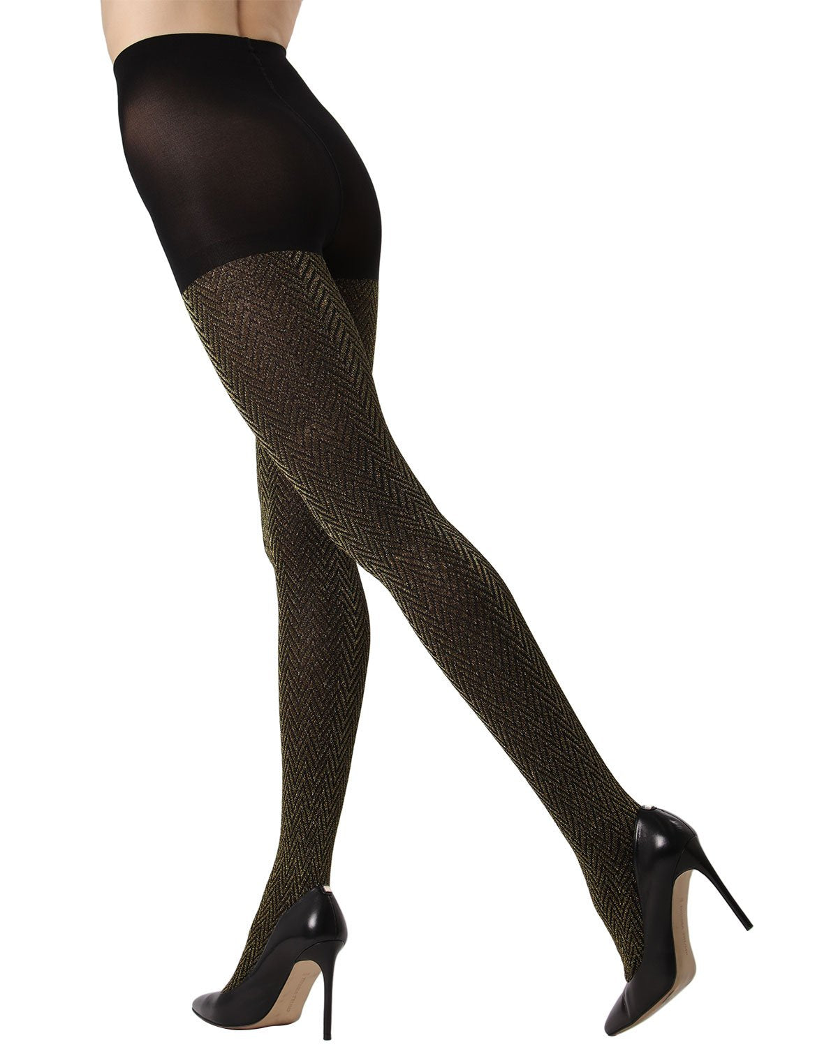 Metallic Chevron Opaque Tights : Color: Black/Gold