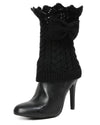 Vixen Mixed Rib Bow Detail Boot Topper : Color: Black