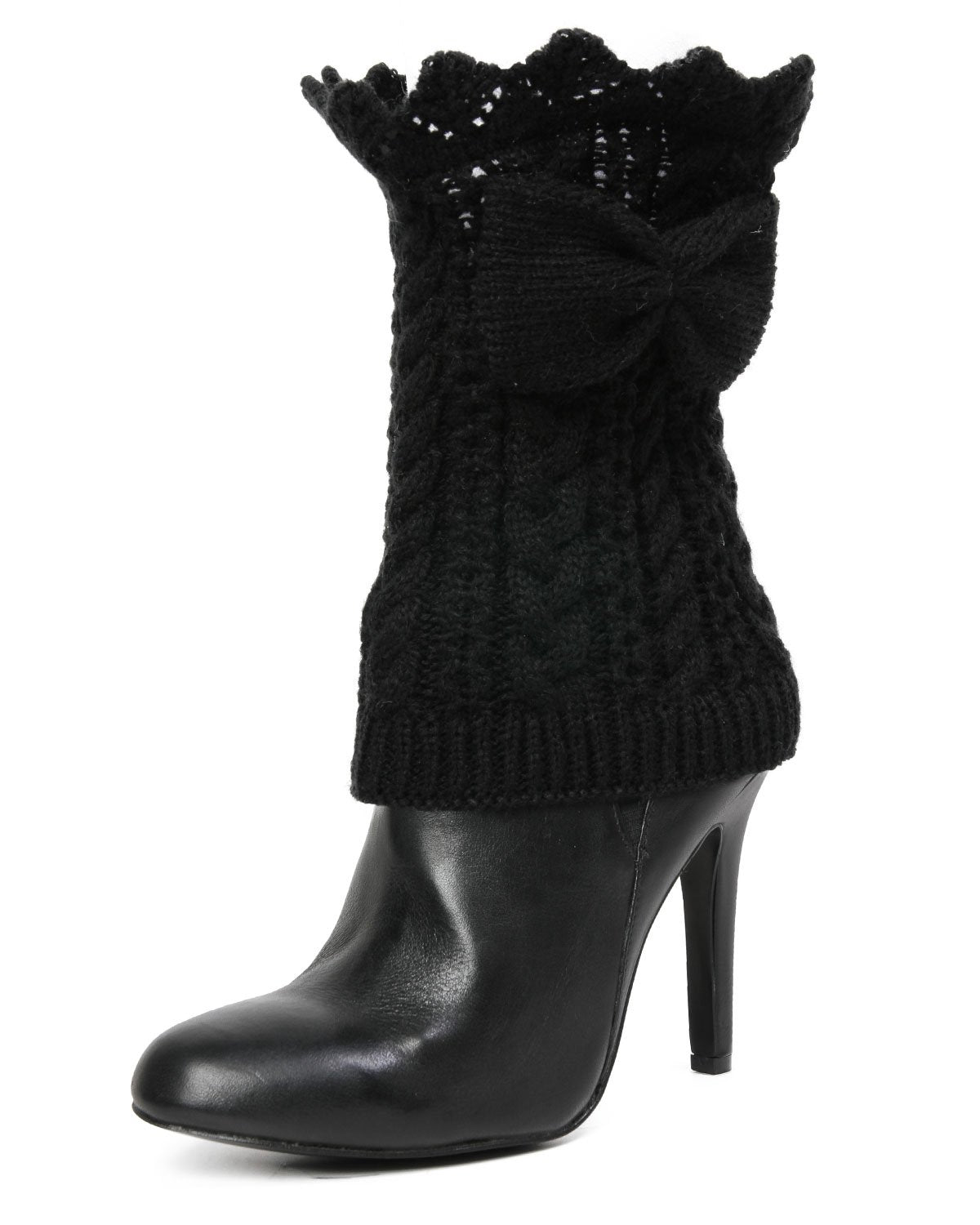 Vixen Mixed Rib Bow Detail Boot Topper : Color: Black