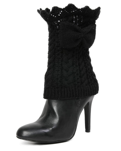 Vixen Mixed Rib Bow Detail Boot Topper : Color: Black