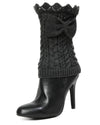 Vixen Mixed Rib Bow Detail Boot Topper : Color: Dark Gray Heather