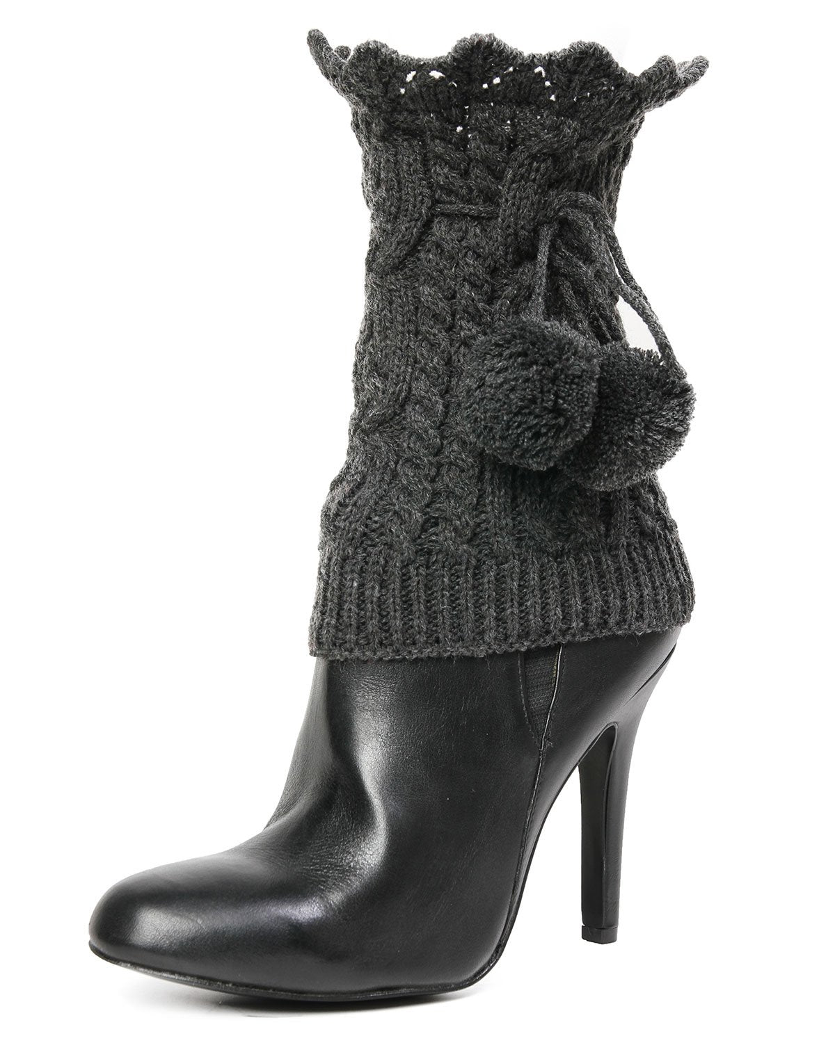 Blitzen Pom-Pom Knit Boot Toppers : Color: Dark Gray Heather