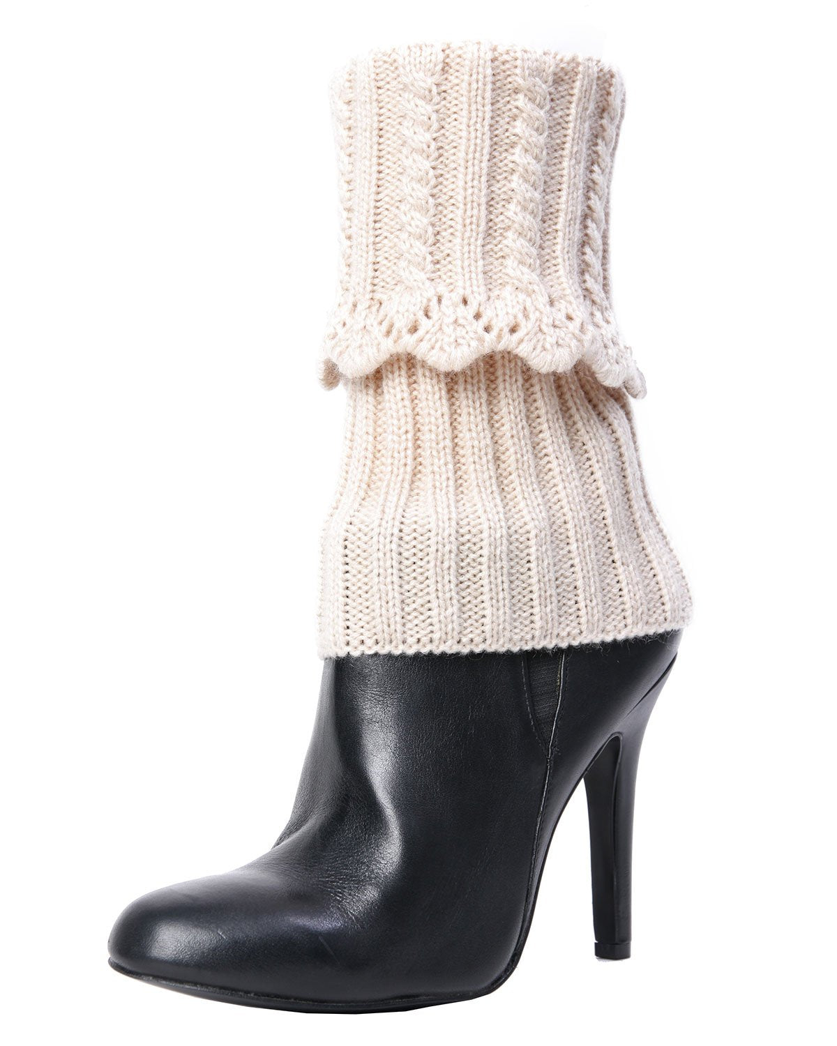 Donner Scalloped Rib Fold-Over Boot Topper : Color: Ivory