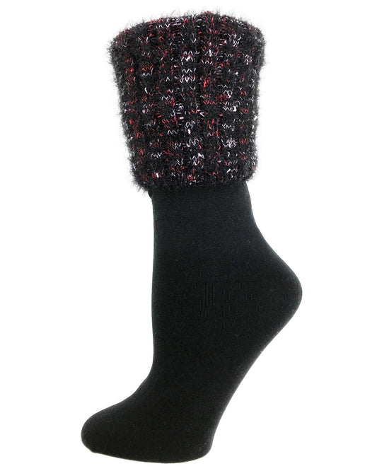 Manchester Fleece-Lined Wide Cuff Crew Socks : Color: Black