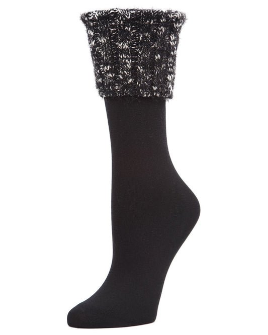Women's Tonal Ribbed Premium Fleece-Lined Plush Crew Socks : Color: Black